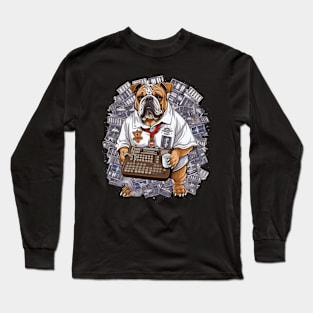 Accountant English Bulldog t-shirt design, a bulldog wearing a graduation gown and holding a calculator Long Sleeve T-Shirt